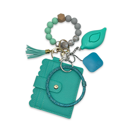 Card Holder Keychain With Alarm And GPS Tracker (Teal)