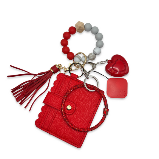 Card Holder Keychain With Alarm And GPS Tracker (Red)