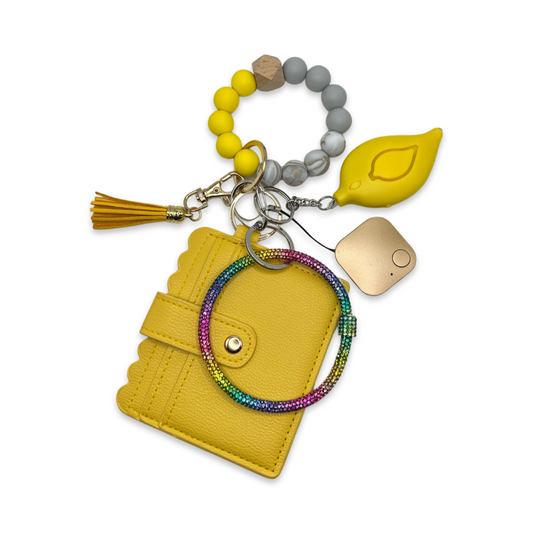 Card Holder Keychain With Alarm And GPS Tracker (Yellow)