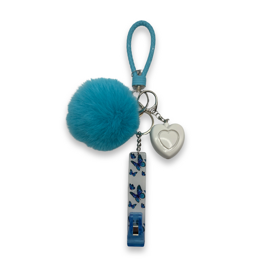 Card Grabber Self-Defense Alarm Keychain (Blue Butterflies)