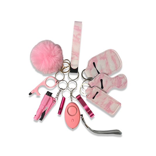 Pink Marble Self-Defence Keychain